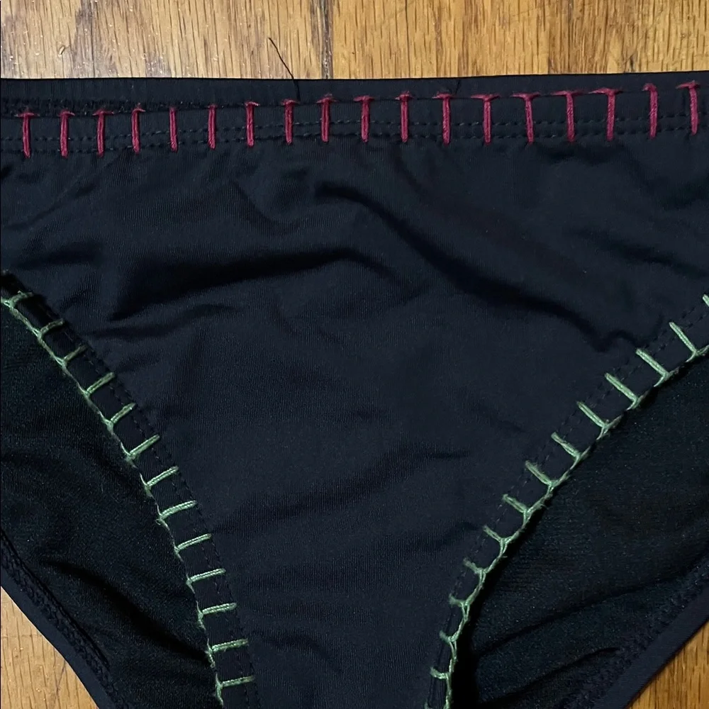 Lucky Brand Black Bikini Bottom with Colorful Stitching Swimwear Size Small